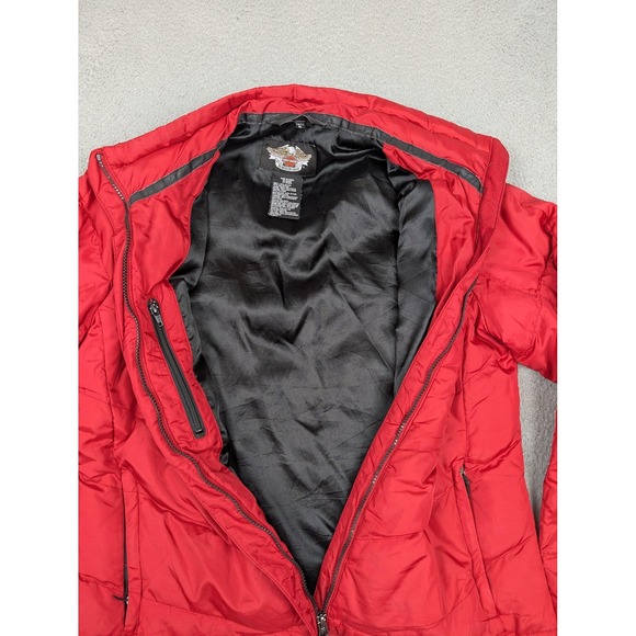 Harley Davidson Jacket Womens Tall Large Red Down Puffer Zip Riding Coat - Picture 6 of 13